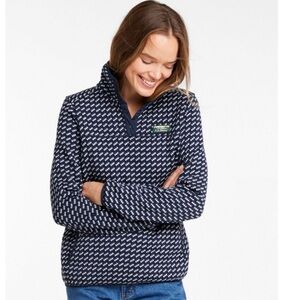 L.L.BEAN Navy Birdseye sweater fleece TALL Worn 2x Cabincore Classic Half Zip